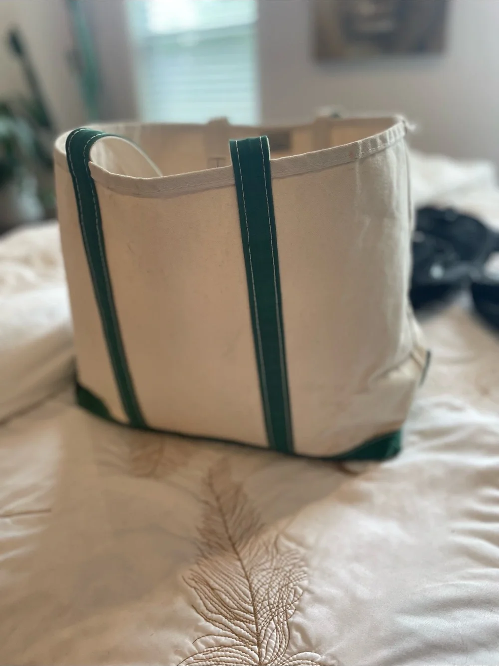 L.L. Bean Canvas Tote Bag in Natural and Green
